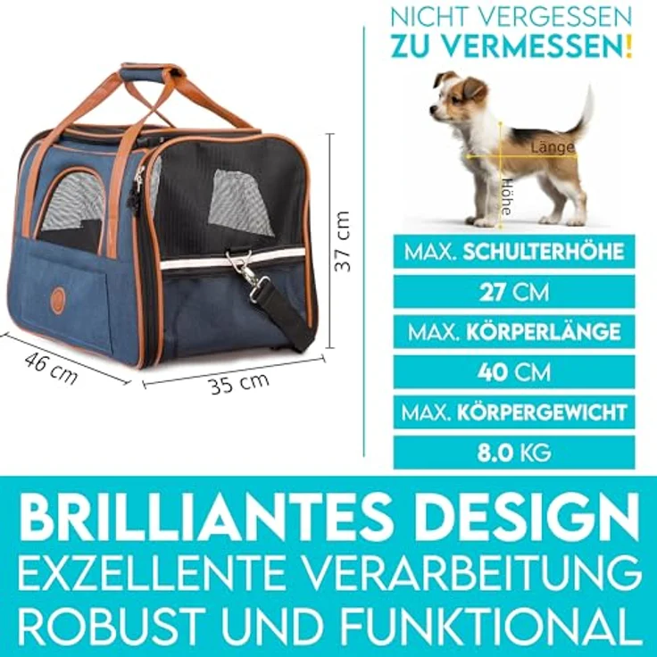 HUND IST KÖNIG Hundetasche & Katzentasche bis 8kg - Hochwertige Hundetragetasche in Denim-Farben - Faltbare mobile Tragebox für Hunde & Katzen – Bild 2