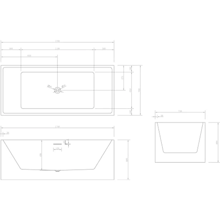 Bernstein Freistehende Badewanne NADI, Rechteckige Acrylbadewanne in Weiß, 170 x 75 x 60 cm, doppelwandig, hygenisch und pflegeleicht – Bild 5