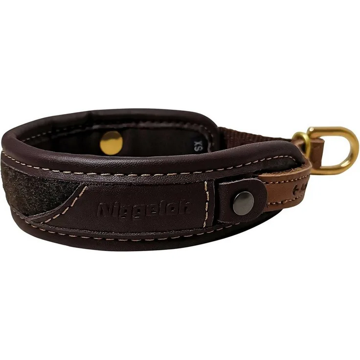 Niggeloh Hunde-Halsband Halsung Classic Loden, Leichtgewicht aus Sattelleder und Loden in edlem Braun, Größe M 48-60 cm