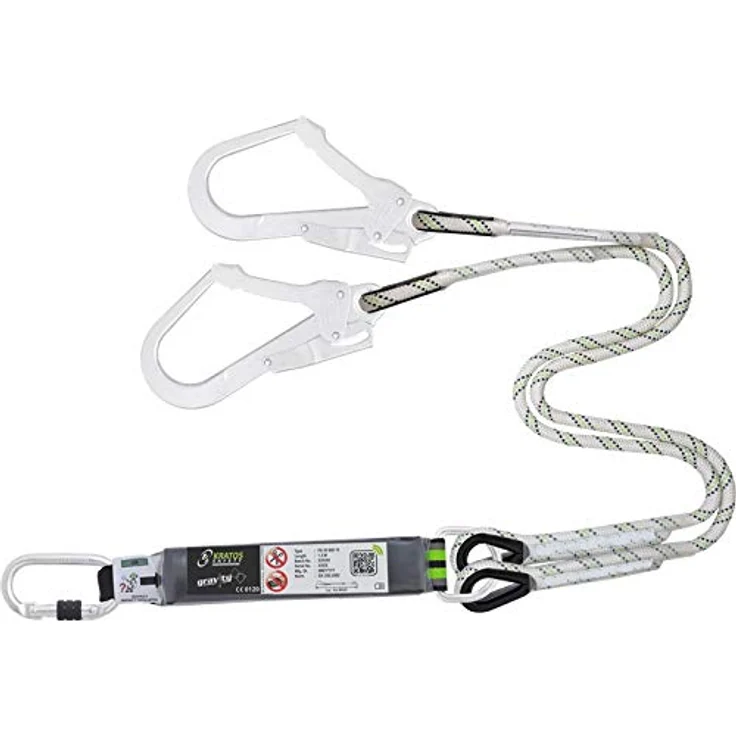 Kratos Safety Y-Verbindungsmittel aus Kernmantelseil mit Falldämpfer, 1,50 m, mit Stahlkarabiner und Zwei Gerüsthaken, EN355, PSA – Bild 1