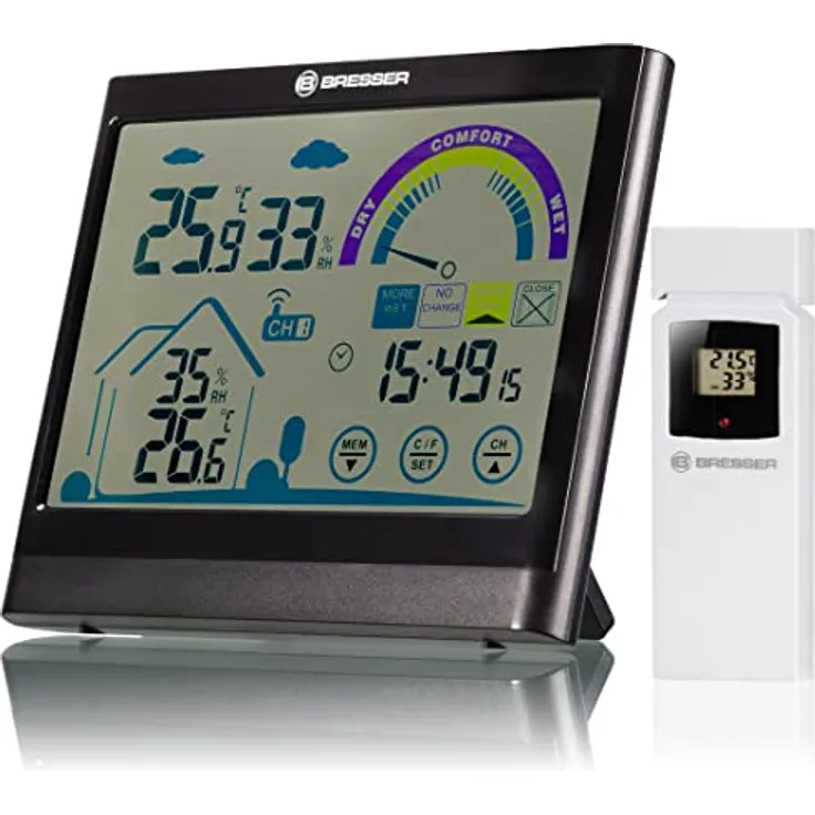 Bresser 7007402 Touchscreen Wetterstation Funk- Thermo-/Hygrometer mit Lüftungsempfehlung, Schwarz