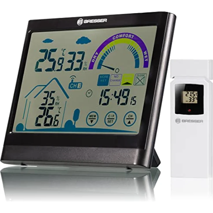 Bresser 7007402 Touchscreen Wetterstation Funk- Thermo-/Hygrometer mit Lüftungsempfehlung, Schwarz – Bild 1
