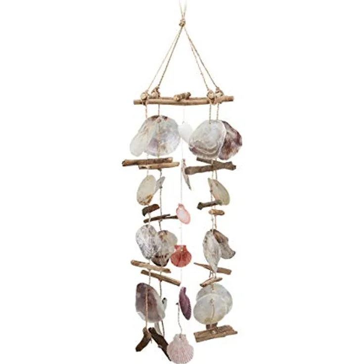 Relaxdays Windspiel mit Treibholz, Capiz-Muscheln, Jakobsmuscheln, großes Klangspiel als Strand Deko für Garten, bunt