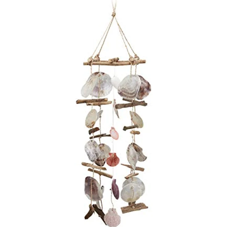 Relaxdays Windspiel mit Treibholz, Capiz-Muscheln, Jakobsmuscheln, großes Klangspiel als Strand Deko für Garten, bunt – Bild 1