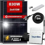 VENDOMNIA Solaranlage Balkonkraftwerk Set 830W/600-800W, Monokristallin, Hoymiles Micro Inverter 600W Upgradebar auf 800W, 5m Anschlusskabel Solarkabel Balkon Mini-PV Anlage, genehmigungsfrei Photovoltaikanlage