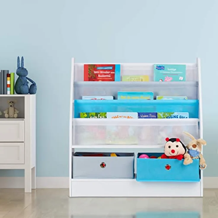 Relaxdays Kinderregal Tiermotiv, 2 Boxen, 3 Fächer, Spielzeug Aufbewahrung, Kinder Bücherregal HBT 74 x 71 x 23 cm, bunt – Bild 2