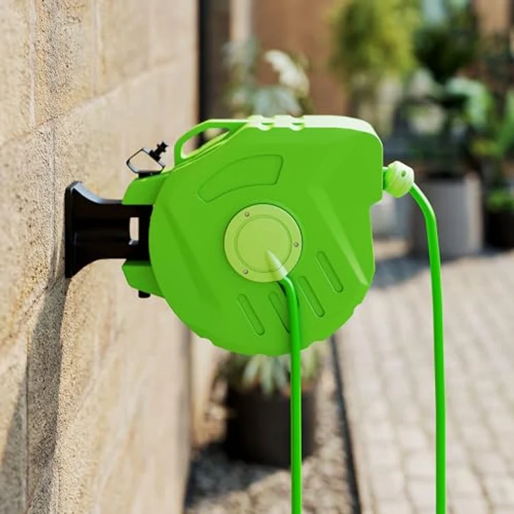 Outsunny Schlauchtrommel Automatik, 15m Gartenschlauch, grün – Bild 9