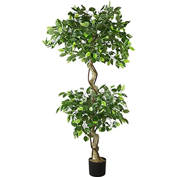 Decovego Kunstpflanze Künstliche Pflanze Benjamin Ficus künstlicher Baum Künstlich im Topf Plastik Pflanzen Zimmerpflanze wie Echt Deko Innendekoration 150 cm, hochwertiger Kunststoff, 1 Stamm