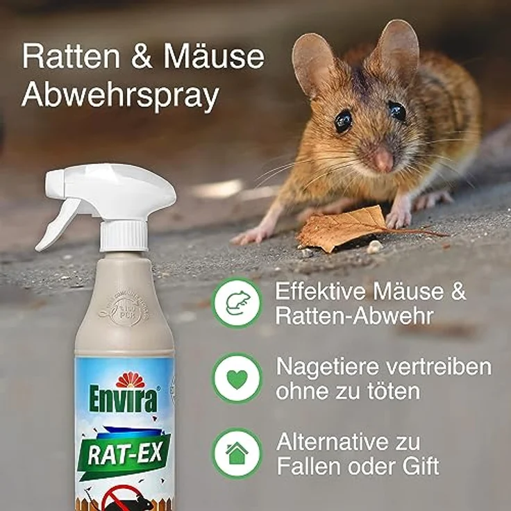 Envira Rat-Ex Ratten- & Mäuseabwehr Spray, 2x500 ml - Ratten, Mäuse & Nagetiere vertreiben - Hochwirksames Mäuseabwehrspray auf Wasserbasis, kein Gift – Bild 3