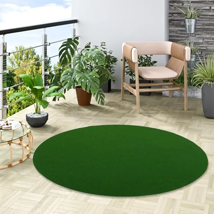 Snapstyle Kunstrasen Rasenteppich mit Noppen Kingston Grün Uni Rund in 5 Größen, Polypropylen, Getuftet, 7,5 mm Höhe, 1100 gr/m²