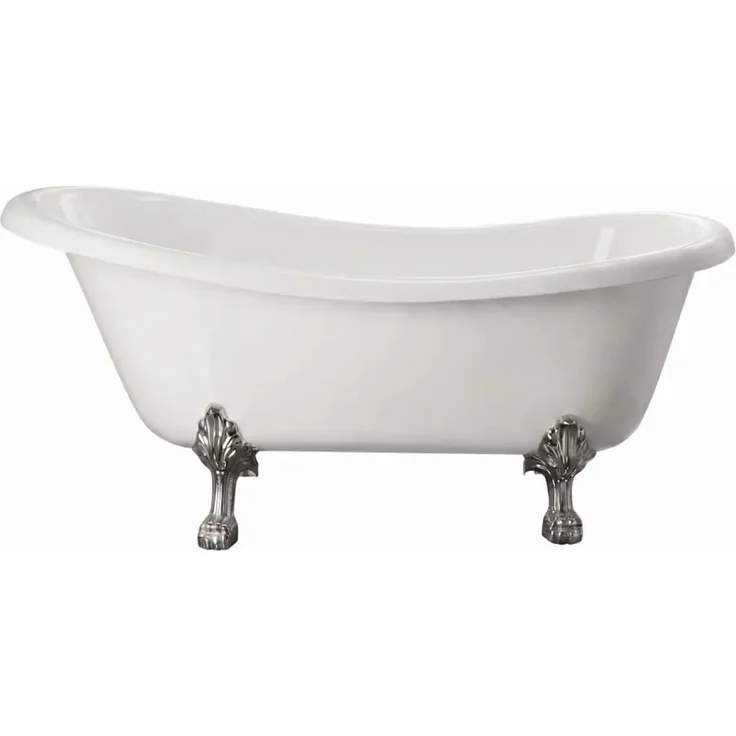Rogier & Mothes Freistehende Gusseisen Badewanne Livingston, 170 cm x 79 cm, doppelte Rückenlehne, Weiß mit verchromten Füßen, antibakteriell