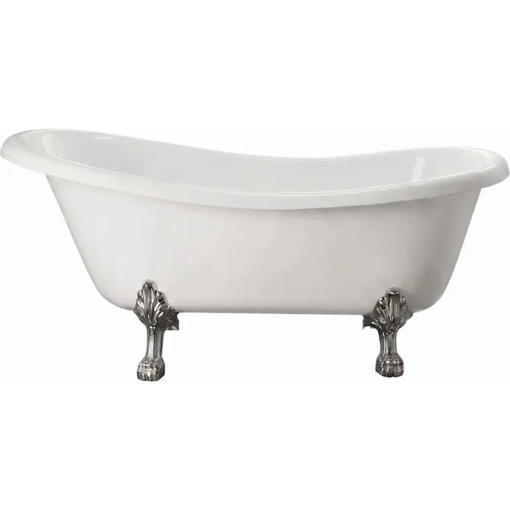 Rogier & Mothes Freistehende Gusseisen Badewanne Livingston, 170 cm x 79 cm, doppelte Rückenlehne, Weiß mit verchromten Füßen, antibakteriell
