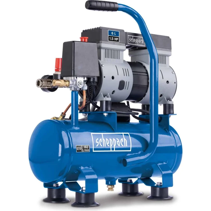 Scheppach Ultra Silent Kompressor HC08Si | 1,5PS / 1100W | 8 bar | 6 Liter | 162 l/min Ansaugleistung | 67,4 db(A)* Leise | + Druckminderer & Kupplung – Bild 1