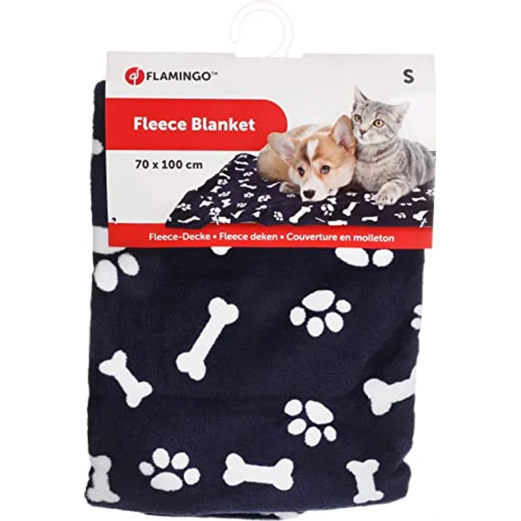 Flamingo Decke aus Fleece, Zuma Dunkelblau, Knochen/Pfote 70 x 100 cm – Bild 5