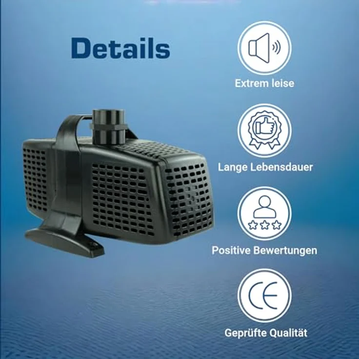 KERRY Teichpumpe 230 V – 6.000 L/H, 10m Kabel, 350 cm Förderhöhe, 95 Watt, Bachlaufpumpe, Wasserspielpumpe und Zimmerbrunnen-Pumpe | Brunnenpumpe – Bild 4