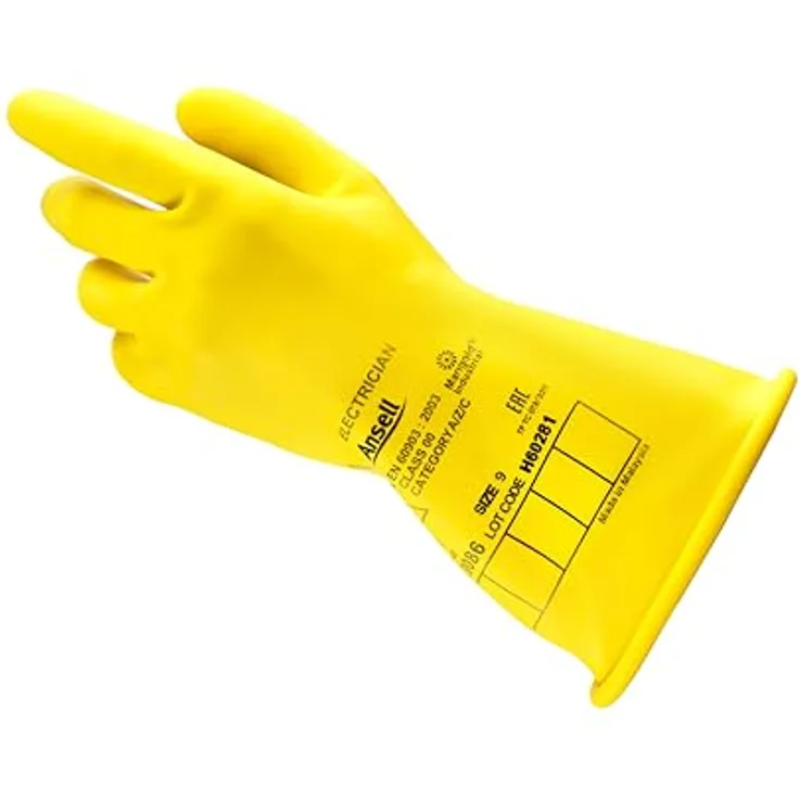 Ansell ActivArmr Elektriker-Schutzhandschuhe, Klasse 00 (500V), elektrisch isolierende Gummihandschuhe, gelb, 28 cm, Größe XL (1 Paar)