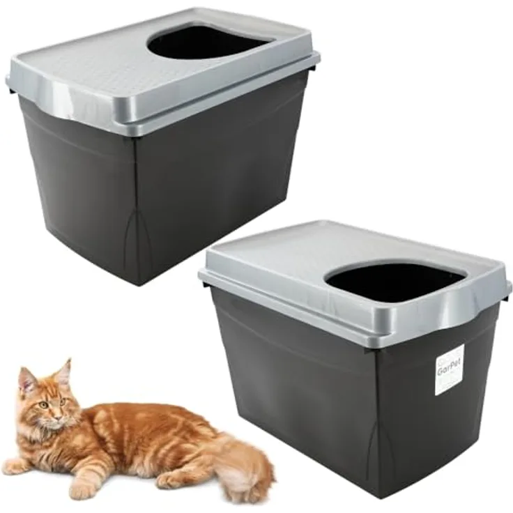 2X Hop In Katzenklo Oben einstieg Katzentoilette geschlossen Top Entry Jump-In XXL Haubentoilette Groß Katzen Klo schwarz Doppelpack Sparpaket