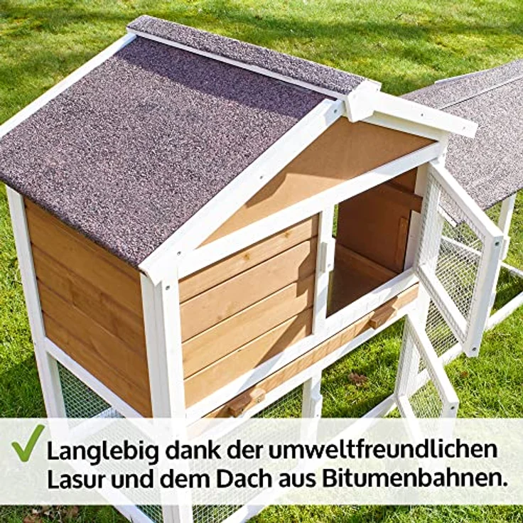 zooprinz moderner Hasenstall, Kaninchenstall aus massivem Vollholz für draußen, Kotschublade, braun-weiß gestrichen – Bild 4