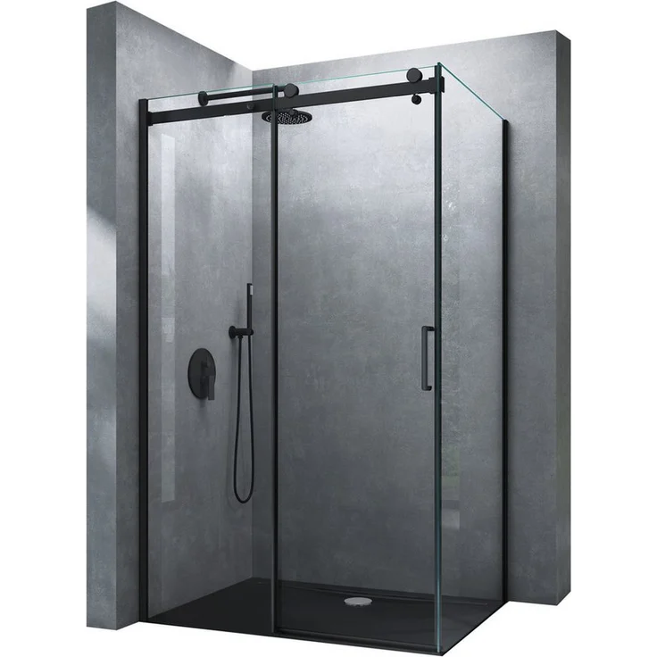 Mai & Mai Eckdusche Duschkabine Softclose Schiebetür H:195cm ESG NANO Rav19, BxT: 100x70 cm, Schwarz – Bild 1