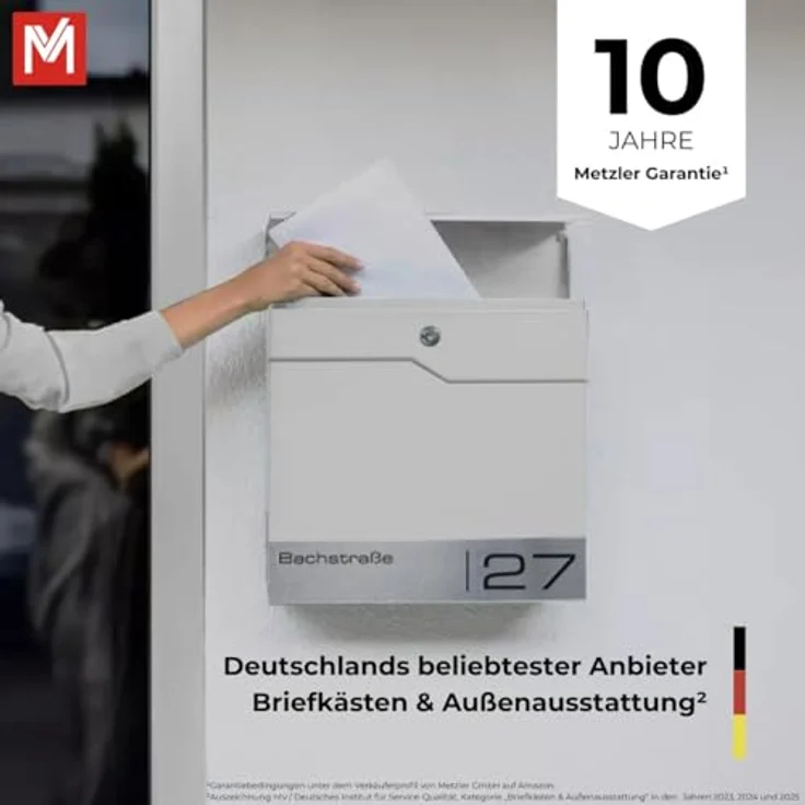 Metzler® Wandbriefkasten Weiß, Briefkasten mit Zeitungsfach, personalisiert mit Lasergravur, rostfreier Edelstahl, 10 Jahre Ersatzteile – Bild 5