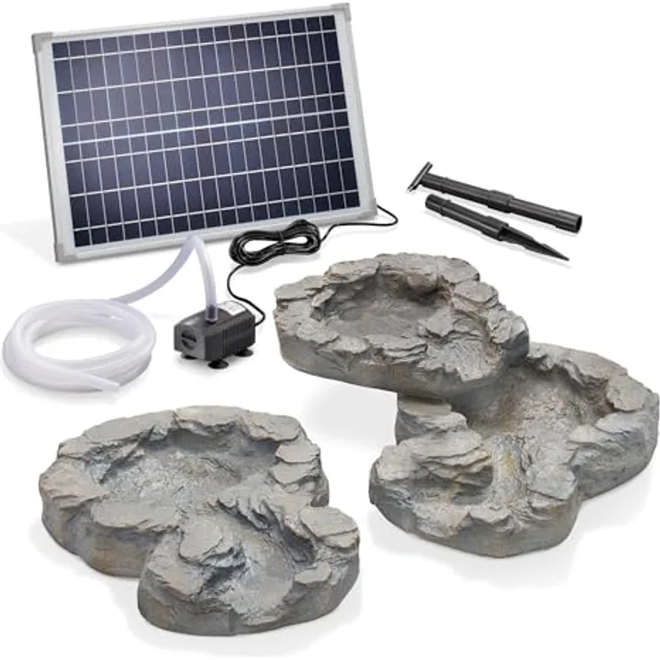 Esotec Bachlaufschalenset 3-teilig, Solar-Pumpenset mit 875 l/h, grau, wetterfest und frostbeständig
