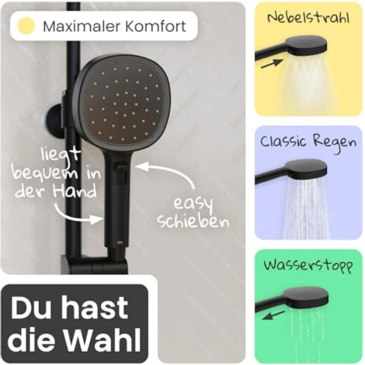 instmaier Duschsystem Cleo, große Regendusche mit iF Design Award 2025 Handbrause, 3 Strahlarten, wassersparende Nebel-Funktion – Bild 5
