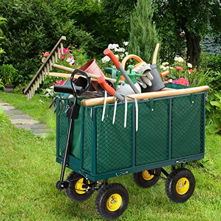 Relaxdays Gartenwagen, großer Bollerwagen mit klappbaren Seitenteilen und herausnehmbarer Plane, bis 500kg Tragkraft, grün, 83 x 51 x 113 cm – Bild 3