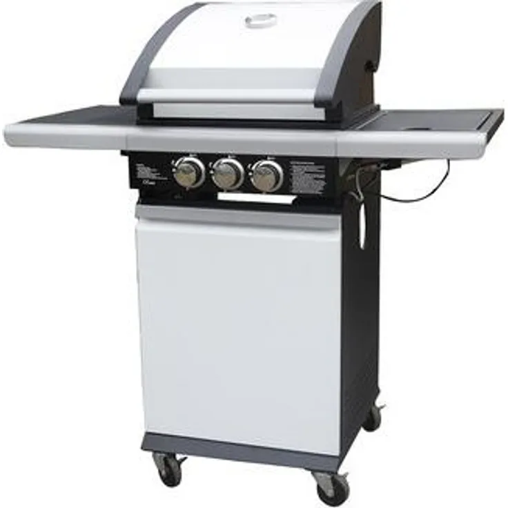PATTON Patton Patio Chef 2+, 8000 W Gasgrill mit 3 Zonen und Seitenbrenner, Edelstahl, Weiß