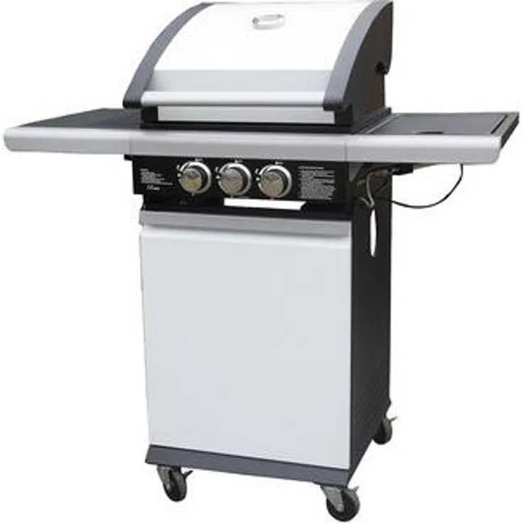 PATTON Patton Patio Chef 2+, 8000 W Gasgrill mit 3 Zonen und Seitenbrenner, Edelstahl, Weiß