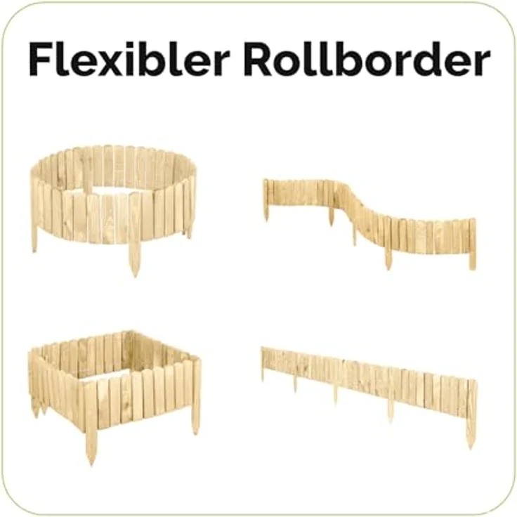 Garronda Beeteinfassung Holz Rollzaun Gartenzaun Flexibler Rollborder Rasenkante Palisade Umzäunung für Garten Länge: 200 cm GD-0046 (Natural, Nicht imprägniert, Höhe: 20 cm) – Bild 2