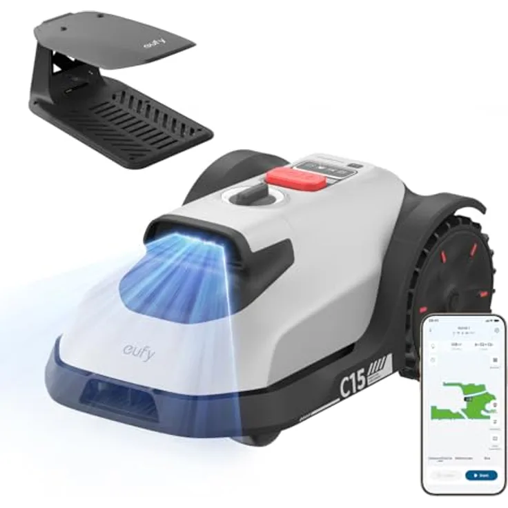 eufy C15 Mähroboter, kabellos mit Garage, bis 500m², TrueVision, intelligente Navigation, tierfreundlich, präzises Randmähen