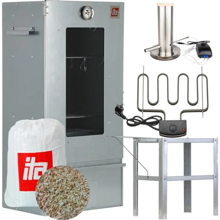ITA Elektrischer Räucherofen 7000, Smoker Set mit Heizung, Tisch und Rauchgenerator, Räucherschrank mit Fenster & Thermometer, legierter Stahl, EU Qualität – Bild 1