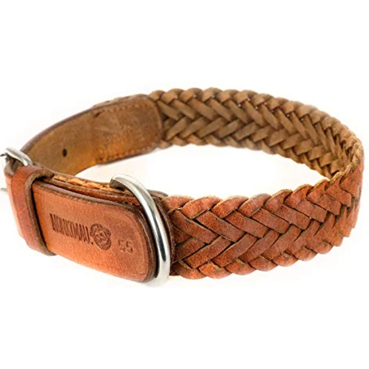 Monkimau Halsband für Hunde aus echt Leder geflochten verstellbar (S 27-33cm (20mm)) – Bild 1