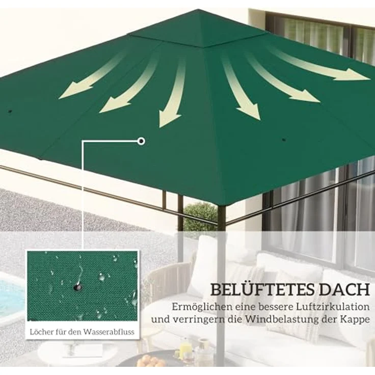 Outsunny Pavillon-Ersatzdach Outsunny Pavillondach, Ersatzdach, Pavillonabdeckung, Grün, 295 x 295 cm (Wasserundurchlässig, UV-resistent) – Bild 5