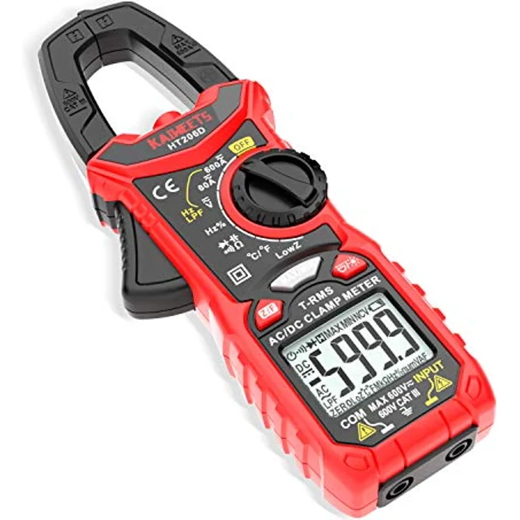 KAIWEETS HT206D Stromzange, Zangenmultimeter True-RMS 6000 Counts, AC/DC Strommessgerät bis 600A, Spannungsmessbereich bis 600V, mit ZERO-Funktion und NCV
