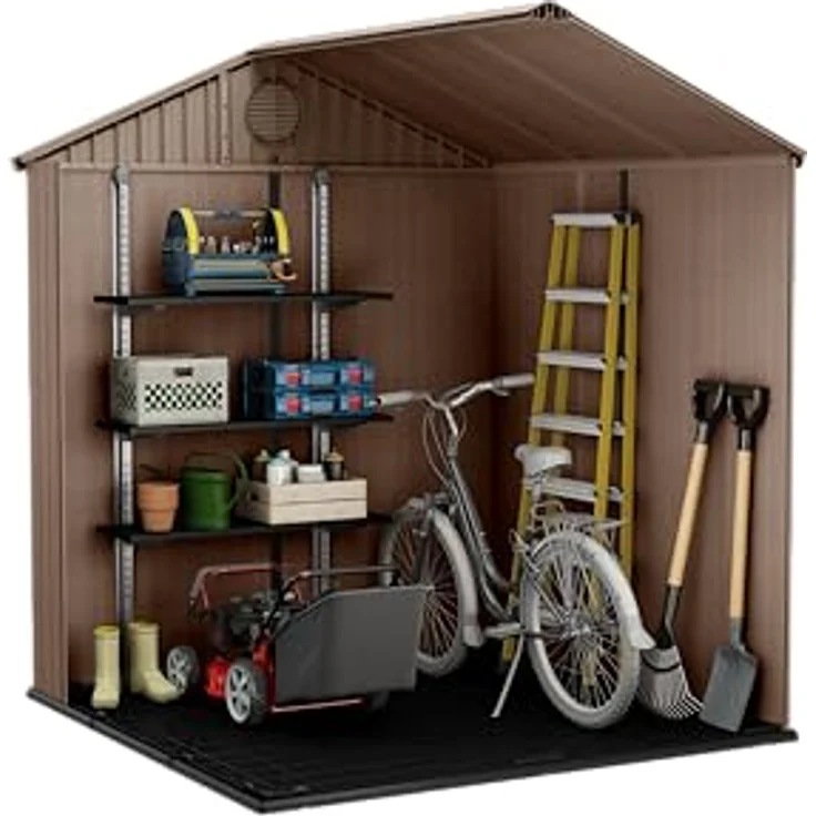 Keter Darwin 6 x 8 Gartenhaus, Holzoptik, Braun, wetterfest und wartungsfrei, 190 x 244 x 221 H cm – Bild 4