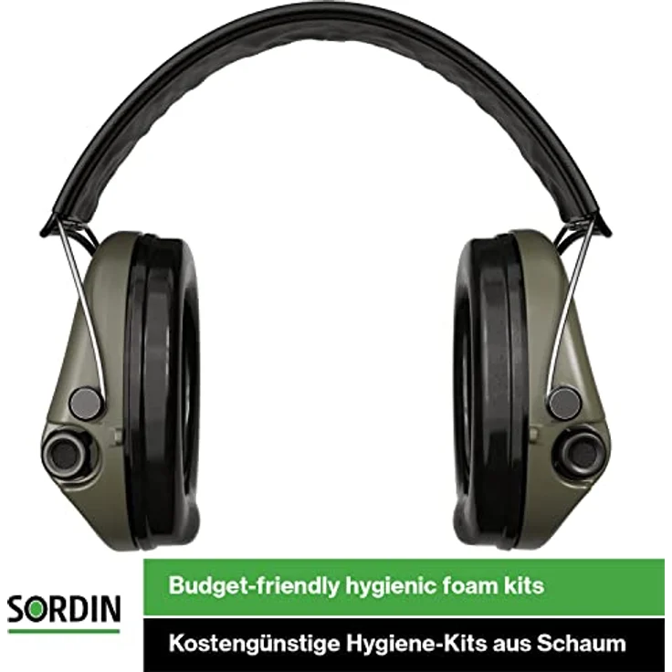 Sordin Supreme Pro Gehörschutz - aktiver Jagd-Gehörschützer - EN 352 - Schaum-Kissen, Leder-Band & grüne Kapsel – Bild 5