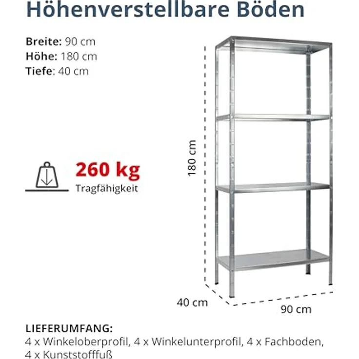 Schulte Regalwelt Lagerregal mit 4 PowerMAX-Fachböden, 180x90x40cm Regalsystem, Steckregal mit einfacher Montage ohne Verschrauben, Traglast je Boden bis zu 65 Kg (bis zu 260 Kg Gesamttraglast) – Bild 3