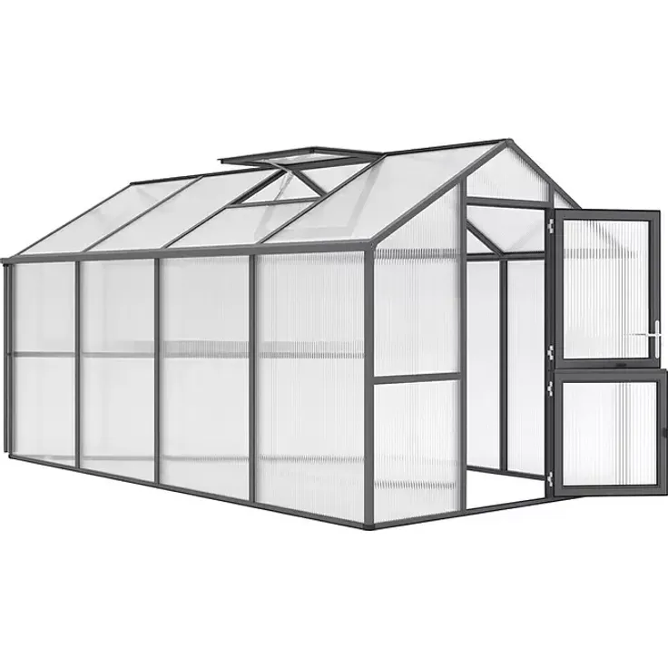 KGT Gewächshaus Iris IV, 233 x 429 cm, Kunststoff-Seitenwände, anthrazit-grau, mit automatischer Belüftung und hoher Stabilität