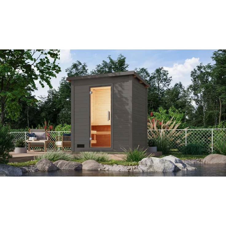 CHILLROI Saunahaus Kaapi 2, 38 mm Wandstärke, inkl. 9 kW Ofen mit integrierter Steuerung, terragrau