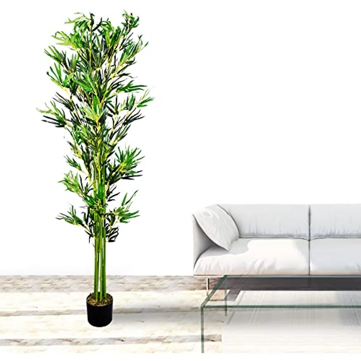 Decovego Bambus Kunstpflanze mit Echtholzstamm - 180 cm Innendekoration, Deko Bambusbaum Bamboo, künstliche Pflanze – Bild 3