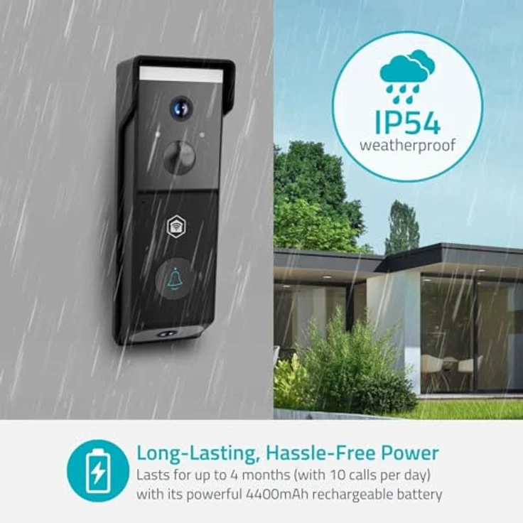 Nedis WIFICDP31BK, WLAN Video Türklingel mit Dual Lens, 4 MP 1080p, 115° Weitwinkel, Farbige Nachtsicht, Zwei-Wege-Audio, Bewegungserkennung, 4400 mAh Akku, Schwarz – Bild 3