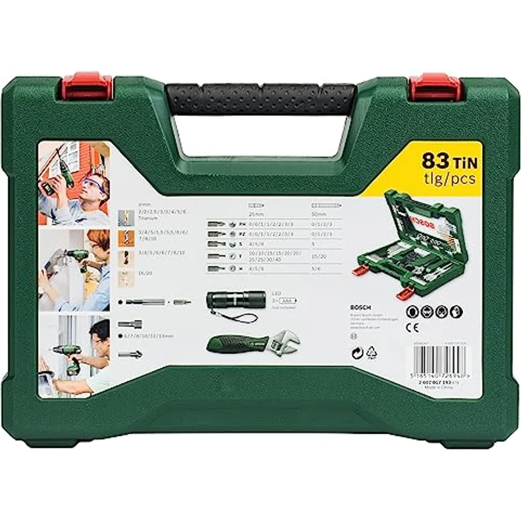 Bosch 83tlg. V-Line Titanium-Bohrer- und Bit-Set mit LED-Taschenlampe und Rollgabelschlüssel – Bild 4