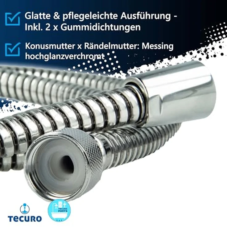 tecuro Brauseschlauch Duschschlauch "ROYAL", 125 cm, 1/2 Zoll Drehkonusmutter x 1/2 Zoll Rändelmutter, metalleffekt, Made in Germany, inkl. Dichtungen – Bild 3