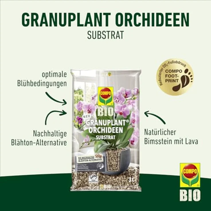 Compo Bio GRANUPLANT® Orchideen Pflanzgranulat 3 L, nachhaltiges Bimsstein-Lava Granulat für optimale Wachstumsbedingungen, grau/beige – Bild 2
