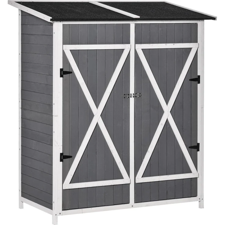 Northio Geräteschuppen Gartenschrank, 2 Türen, Tannenholz Grau+Weiß, wetterfest, mit Asphaltdach, 139x75x160 cm