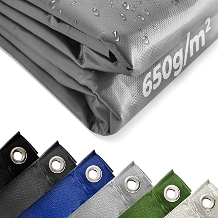 Jago Abdeckplane - 650 g-m², Wasserdicht & Reißfest, Aluminiumösen, Grau, 5 x 8 m, Beidseitig Beschichtet - PVC-Schutzplane, LKW Plane Gewebeplane, Regenplane – Bild 2