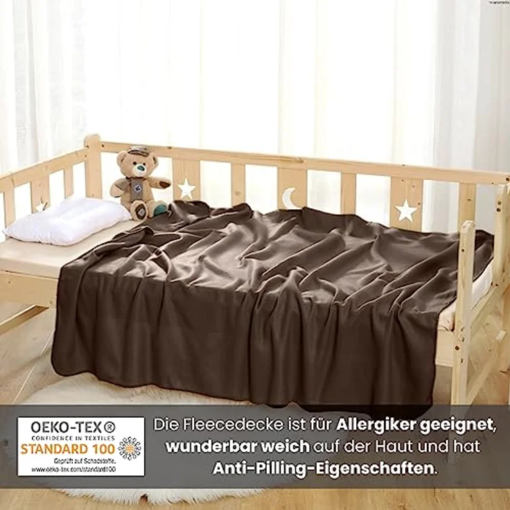 wometo 3er Set Polar Fleecedecke oekoTex 130x160 ca. 400g mit Anti-Pilling und Kettelrand braun – Bild 3