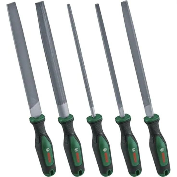 Bosch Feilen Set 5-teilig (Robustes Metallfeilen Set aus hartem Kohlenstoffstahl; Ergonomischer Softgrip; Schaftlänge 200mm; Mittlerer Hieb 2)