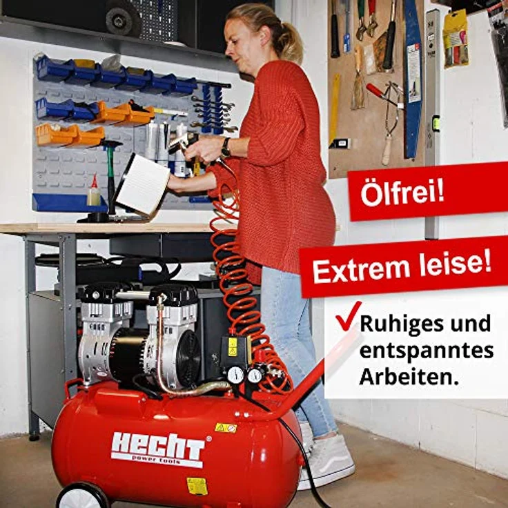 HECHT 2085 Flüster Kompressor, 8bar, 50 Liter, 196l/h, Druckminderer und Schnellkupplung – Bild 5